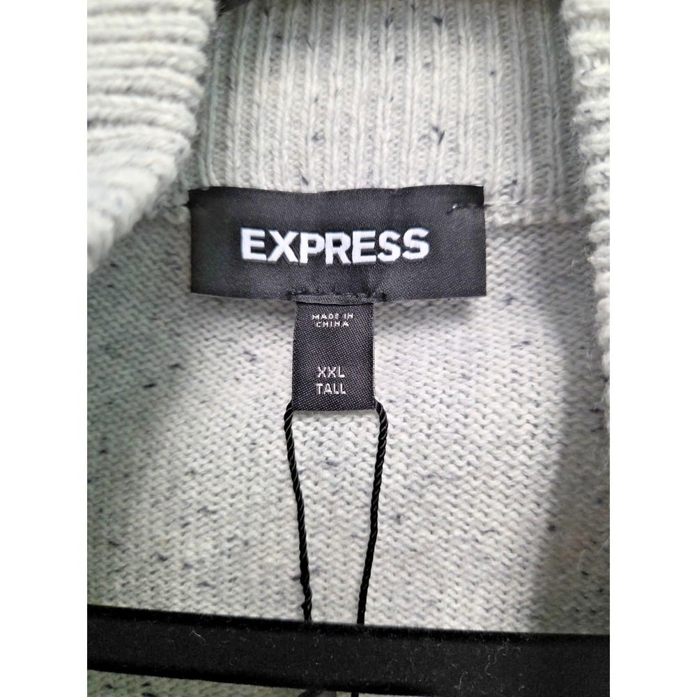 Express Men' s Full-Zip Sweater Size XXL TALL Ribbed Knit Round Neck Gray NWT - Picture 9 of 9